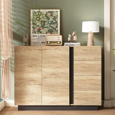 LEMONBEST Commode en Bois 110 x 35.5 x 90.5 cm Buffet avec 4 Tiroirs 2 Portes Meuble de Rangement pour Salon Salle à Manger - Noir et Naturel Marron - Publicité LEMONBEST Commode en Bois 110 x 35.5 x 90.5 cm Buffet avec 4 Tiroirs 2 Portes Meuble de Rangement pour Salon Salle à Manger - Noir et Naturel Marron - Publicité