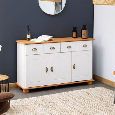 Idimex Buffet salle à manger COLMAR en bois massif L116 cm avec 3 portes battantes et 2 tiroirs spacieux blanc et brun Blanc - Publicité Idimex Buffet salle à manger COLMAR en bois massif L116 cm avec 3 portes battantes et 2 tiroirs spacieux blanc et brun Blanc - Publicité