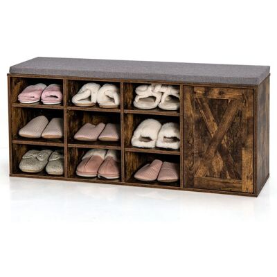 COSTWAY Meuble à Chaussures avec Coussin en Lin Rembourré - Étagères Ajustables 9 Cubes de Rangement Meuble d’Entrée Marron Marron - Publicité COSTWAY Meuble à Chaussures avec Coussin en Lin Rembourré - Étagères Ajustables 9 Cubes de Rangement Meuble d’Entrée Marron Marron - Publicité