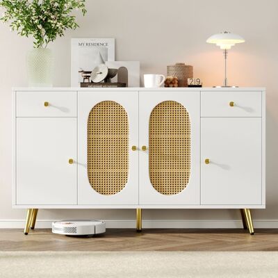 LEMONBEST Buffet Blanc 140x35x82 cm Meuble de Rangement 2 Tiroirs 4 Portes Étagères Réglables Pieds Poignées Dorées - Salon Salle à Manger Blanc - Publicité LEMONBEST Buffet Blanc 140x35x82 cm Meuble de Rangement 2 Tiroirs 4 Portes Étagères Réglables Pieds Poignées Dorées - Salon Salle à Manger Blanc - Publicité