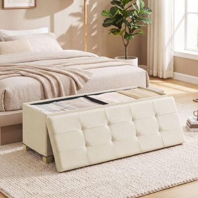 SONGMICS Banc de Rangement Pliable Banc d’Appoint avec Pieds pour Chambre Salon Tissu Façon Lin 110 cm Beige Beige - Publicité SONGMICS Banc de Rangement Pliable Banc d’Appoint avec Pieds pour Chambre Salon Tissu Façon Lin 110 cm Beige Beige - Publicité
