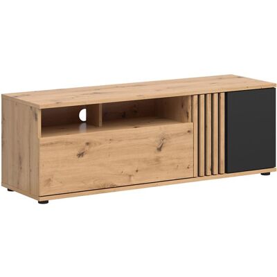 PEGANE Meuble TV à 1 porte et tiroir avec décor lamellescoloris Chêne artisan/Noir - Longueur 1355 x Profondeur 40 x Hauteur 465 cm Beige - Publicité PEGANE Meuble TV à 1 porte et tiroir avec décor lamellescoloris Chêne artisan/Noir - Longueur 1355 x Profondeur 40 x Hauteur 465 cm Beige - Publicité