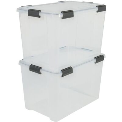 Iris Ohyama Lot de 2 boîtes de rangement hermétique plastique 70L Transparent WB-70 Noir - Publicité Iris Ohyama Lot de 2 boîtes de rangement hermétique plastique 70L Transparent WB-70 Noir - Publicité