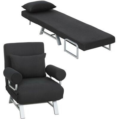 Fauteuil chauffeuse - HOMCOM - canapé-lit convertible inclinable 1 place coussin accoudoirs - lin métal - noir Noir - Publicité Fauteuil chauffeuse - HOMCOM - canapé-lit convertible inclinable 1 place coussin accoudoirs - lin métal - noir Noir - Publicité