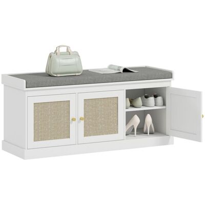 Banc chaussures entrée - HOMCOM - 3 portes en rotin coussin et étagère réglable - MDF - 105x35x47cm - blanc Blanc - Publicité Banc chaussures entrée - HOMCOM - 3 portes en rotin coussin et étagère réglable - MDF - 105x35x47cm - blanc Blanc - Publicité