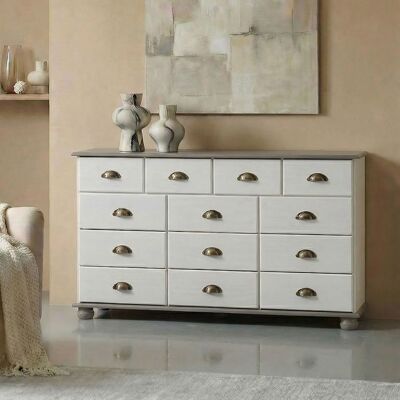 Idimex Commode pin blanc/taupe - 11 tiroirs - Commode - Publicité Idimex Commode pin blanc/taupe - 11 tiroirs - Commode - Publicité
