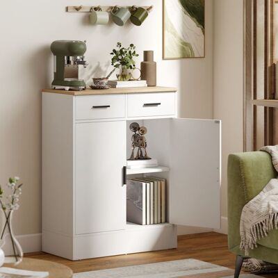 Generic Buffet meuble de rangement avec 2 portes 2 tiroirs et étagère réglable 686 x 35 x 903 cm bois naturel et blanc Blanc - Publicité Generic Buffet meuble de rangement avec 2 portes 2 tiroirs et étagère réglable 686 x 35 x 903 cm bois naturel et blanc Blanc - Publicité