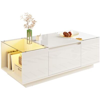 Generic Table basse salon avec éclairage dambiance LED et 2 tiroirs Table de salon avec espace de rangement et plateau en verre Blanc Blanc - Publicité Generic Table basse salon avec éclairage dambiance LED et 2 tiroirs Table de salon avec espace de rangement et plateau en verre Blanc Blanc - Publicité