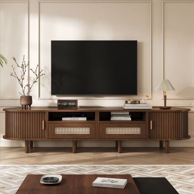 LEMLIT Meuble TV Ovale 170 cm Console TV Lowboard avec 2 Tiroirs en Rotin et 2 Portes Coulissantes - Jusquà 70 Pouces - Couleur Noyer Marron - Publicité LEMLIT Meuble TV Ovale 170 cm Console TV Lowboard avec 2 Tiroirs en Rotin et 2 Portes Coulissantes - Jusquà 70 Pouces - Couleur Noyer Marron - Publicité
