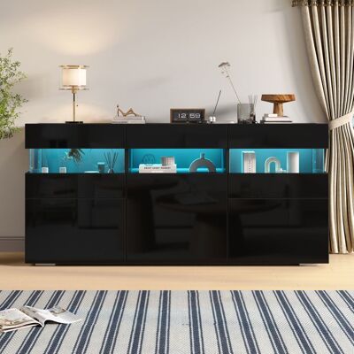 OEM Bahut de Salon LED - 140x40.5x66.5cm 3 Portes Laqué Brillant Vitrine en Acrylique Transparent 7 Étagères Anti-Basculemen Noir Noir - Publicité OEM Bahut de Salon LED - 140x40.5x66.5cm 3 Portes Laqué Brillant Vitrine en Acrylique Transparent 7 Étagères Anti-Basculemen Noir Noir - Publicité