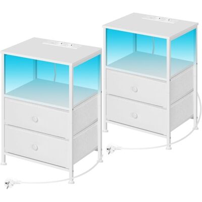 Table de Chevet avec Prises - Lot de 2 - WOLTU Table de Nuit LED - 2 Tiroirs en Tissu - Métal+MDF - Blanc W0ITT7084 Blanc - Publicité Table de Chevet avec Prises - Lot de 2 - WOLTU Table de Nuit LED - 2 Tiroirs en Tissu - Métal+MDF - Blanc W0ITT7084 Blanc - Publicité