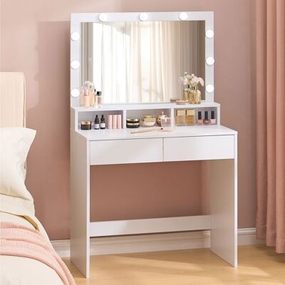 VASAGLE Coiffeuse avec Miroir LED avec Rangement 2 Tiroirs et 3 Compartiments Blanc Blanc - Publicité VASAGLE Coiffeuse avec Miroir LED avec Rangement 2 Tiroirs et 3 Compartiments Blanc Blanc - Publicité