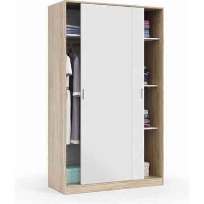PEGANE Armoire de 2 portes coulissantes coloris blanc - chêne canadien - 120 cm (longueur) x 200 cm (hauteur) x 50 cm (profondeur) Blanc - Publicité PEGANE Armoire de 2 portes coulissantes coloris blanc - chêne canadien - 120 cm (longueur) x 200 cm (hauteur) x 50 cm (profondeur) Blanc - Publicité
