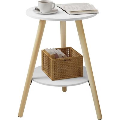 EUGAD Table Basse RondeTable dAppoint à 2 ÉtagesTable de Chevet BlancheBout de Canapéen Bois Massif et MDF38x38x55cm E0AG0081 Blanc - Publicité EUGAD Table Basse RondeTable dAppoint à 2 ÉtagesTable de Chevet BlancheBout de Canapéen Bois Massif et MDF38x38x55cm E0AG0081 Blanc - Publicité