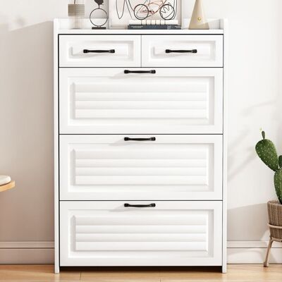 Generic Meuble à Chaussures 80x23.5x125 cm Armoire à chaussures avec grands abattants et deux tiroirs Adaptée aux entrées et aux salons Blanc - Publicité Generic Meuble à Chaussures 80x23.5x125 cm Armoire à chaussures avec grands abattants et deux tiroirs Adaptée aux entrées et aux salons Blanc - Publicité