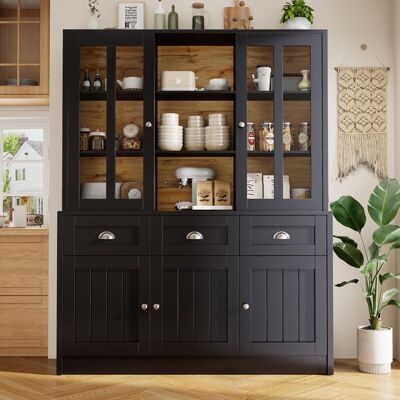 MERAX Buffet Haut de Cuisine Armoire de Rangement Noir Meuble avec Vitrines et Tiroirs pour Cuisine Salle de Manger Salon 140x385x175cm Noir - Publicité MERAX Buffet Haut de Cuisine Armoire de Rangement Noir Meuble avec Vitrines et Tiroirs pour Cuisine Salle de Manger Salon 140x385x175cm Noir - Publicité