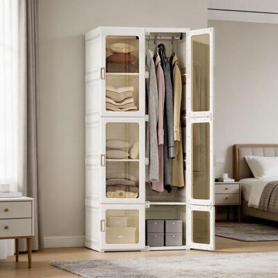 Armoire de Chambre - COMANLAI - Décor Blanc - Armoire penderie avec 6 portes et 5 étagères - Rangement Pliable Multifonction Blanc - Publicité Armoire de Chambre - COMANLAI - Décor Blanc - Armoire penderie avec 6 portes et 5 étagères - Rangement Pliable Multifonction Blanc - Publicité