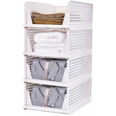 LVHCMFOHM Lot de 4 Organisateur Armoire Vetement Pliable - Panier de Rangement en Plastique Empilable - Tiroir Coulissant - Blanc Blanc - Publicité LVHCMFOHM Lot de 4 Organisateur Armoire Vetement Pliable - Panier de Rangement en Plastique Empilable - Tiroir Coulissant - Blanc Blanc - Publicité
