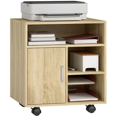 Support dimprimante - organiseur bureau - HOMCOM - caisson placard porte 3 niches + grand plateau - panneaux particules - naturel Beige - Publicité Support dimprimante - organiseur bureau - HOMCOM - caisson placard porte 3 niches + grand plateau - panneaux particules - naturel Beige - Publicité