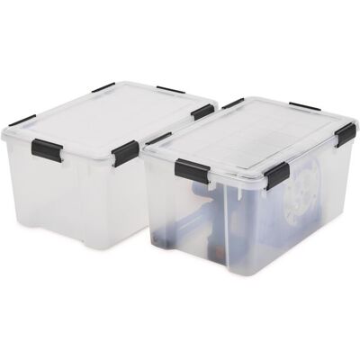 Iris Ohyama Lot de 2 boîtes de rangement hermétique plastique 50L Transparent WB-50 Noir - Publicité Iris Ohyama Lot de 2 boîtes de rangement hermétique plastique 50L Transparent WB-50 Noir - Publicité