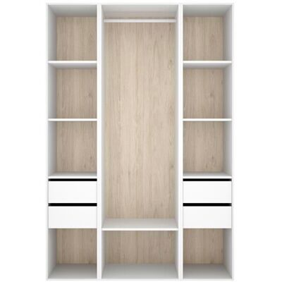 PEGANE Armoire dressing ouverte avec fond arrière réversible penderie avec tringle étagères et 4 tiroirs coloris blanc/naturel Blanc - Publicité PEGANE Armoire dressing ouverte avec fond arrière réversible penderie avec tringle étagères et 4 tiroirs coloris blanc/naturel Blanc - Publicité