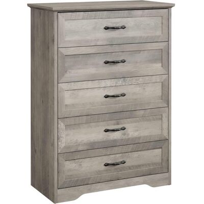 PROMIRACAL Commode Haute Grise 5 Tiroirs - Effet Chêne et Poignées Laiton Doré - Rangement Chambre et Salon Gris - Publicité PROMIRACAL Commode Haute Grise 5 Tiroirs - Effet Chêne et Poignées Laiton Doré - Rangement Chambre et Salon Gris - Publicité