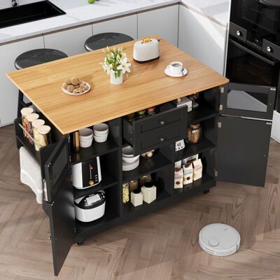 OEM Desserte de Cuisine - Îlot avce 5 Roulettes - 2 Tiroirs Spacieux + Porte-Serviettes + Séparateurs Réglables - 140x40x93.5 cm - Noir Noir - Publicité OEM Desserte de Cuisine - Îlot avce 5 Roulettes - 2 Tiroirs Spacieux + Porte-Serviettes + Séparateurs Réglables - 140x40x93.5 cm - Noir Noir - Publicité