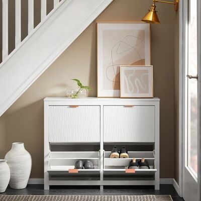 Meuble à chaussures compact - SOBUY - 104x23x82 cm - 4 abattants - Rangement pour 20 paires - Blanc Blanc - Publicité Meuble à chaussures compact - SOBUY - 104x23x82 cm - 4 abattants - Rangement pour 20 paires - Blanc Blanc - Publicité