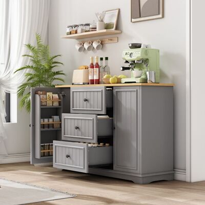 Merax Buffet Gris Cuisine avec 3 Tiroirs et Portes Meuble de Rangement Moderne avec Étagères Réglables Plan de Travail Gris - Publicité Merax Buffet Gris Cuisine avec 3 Tiroirs et Portes Meuble de Rangement Moderne avec Étagères Réglables Plan de Travail Gris - Publicité