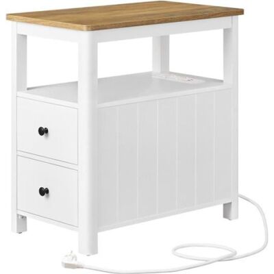 VASAGLE Table d’Appoint avec Multiprise avec 2 Tiroirs Petite Table Basse avec Étagère de Rangement Marron Chêne et Blanc Blanc - Publicité VASAGLE Table d’Appoint avec Multiprise avec 2 Tiroirs Petite Table Basse avec Étagère de Rangement Marron Chêne et Blanc Blanc - Publicité