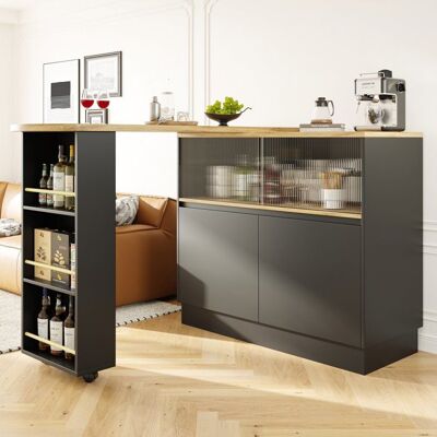 Merax Buffet de Cuisine - Table de Bar Mobile Rotatif à 360° avec Rangement - Portes en Verre Design noir et bois naturel Noir - Publicité Merax Buffet de Cuisine - Table de Bar Mobile Rotatif à 360° avec Rangement - Portes en Verre Design noir et bois naturel Noir - Publicité