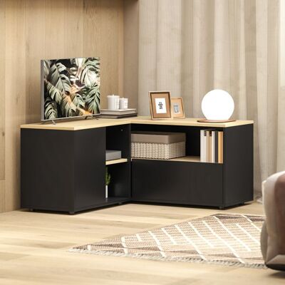 Generic Meuble TV dangle banc télévision jusquà 40 pouces avec 2 placards et 3 niches 90 x 90 x 45 cm chêne et noir Noir - Publicité Generic Meuble TV dangle banc télévision jusquà 40 pouces avec 2 placards et 3 niches 90 x 90 x 45 cm chêne et noir Noir - Publicité