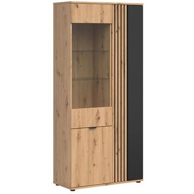 PEGANE Vitrine à 3 portes avec décor lamellescoloris Chêne artisan/Noir - Longueur 905 x Profondeur 40 x Hauteur 1955 cm Noir - Publicité PEGANE Vitrine à 3 portes avec décor lamellescoloris Chêne artisan/Noir - Longueur 905 x Profondeur 40 x Hauteur 1955 cm Noir - Publicité