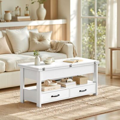 VASAGLE Table Basse de Salon Relevable Vérin à Gaz 2 Tiroirs et 3 Compartiments sous Le Plateau 1 Compartiment Ouvert Blanc Blanc - Publicité VASAGLE Table Basse de Salon Relevable Vérin à Gaz 2 Tiroirs et 3 Compartiments sous Le Plateau 1 Compartiment Ouvert Blanc Blanc - Publicité