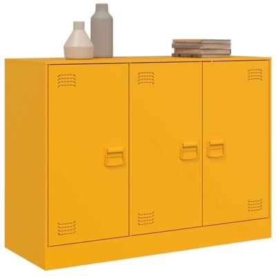 Buffet en acier jaune moutarde - WIENS - 99x39x73 cm - 6 compartiments - 3 portes - 3 poignées en métal Jaune - Publicité Buffet en acier jaune moutarde - WIENS - 99x39x73 cm - 6 compartiments - 3 portes - 3 poignées en métal Jaune - Publicité