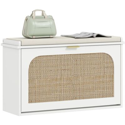 Banc à chaussures - HOMCOM - assise rembourrée et tiroir rabattable - MDF et panneau de particules - 80 x 26 x 475 cm - blanc Blanc - Publicité Banc à chaussures - HOMCOM - assise rembourrée et tiroir rabattable - MDF et panneau de particules - 80 x 26 x 475 cm - blanc Blanc - Publicité