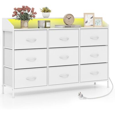 COSTWAY Commode à 9 Tiroirs Tissu avec Lumières LED Station de Recharge Cadre Métallique pour Placard Salon Entrée Blanc Blanc - Publicité COSTWAY Commode à 9 Tiroirs Tissu avec Lumières LED Station de Recharge Cadre Métallique pour Placard Salon Entrée Blanc Blanc - Publicité
