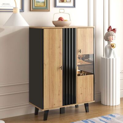 Buffet - OEM - Vitrine avec éclairage LED - 80x120x40 cm - Stratifié - Design contemporain Noir - Publicité Buffet - OEM - Vitrine avec éclairage LED - 80x120x40 cm - Stratifié - Design contemporain Noir - Publicité