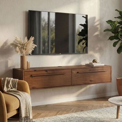 Idimex Meuble TV Suspendu TECCA L 145 cm en Bois Massif Coloris Châtaignier avec 2 Portes Meuble Télé Mural Design Moderne Marron - Publicité Idimex Meuble TV Suspendu TECCA L 145 cm en Bois Massif Coloris Châtaignier avec 2 Portes Meuble Télé Mural Design Moderne Marron - Publicité