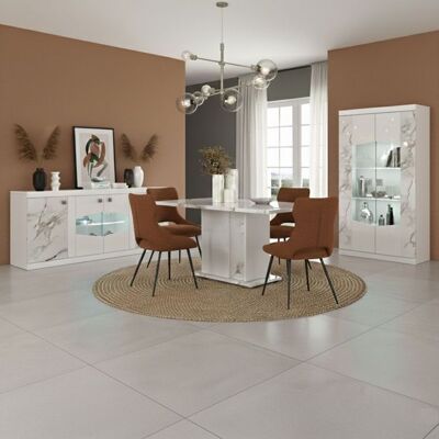 ALTOBUY Séjour complet buffet + table repas + vitrine 2 portes blanc et imitation marbre - ETOLIS Blanc - Publicité ALTOBUY Séjour complet buffet + table repas + vitrine 2 portes blanc et imitation marbre - ETOLIS Blanc - Publicité