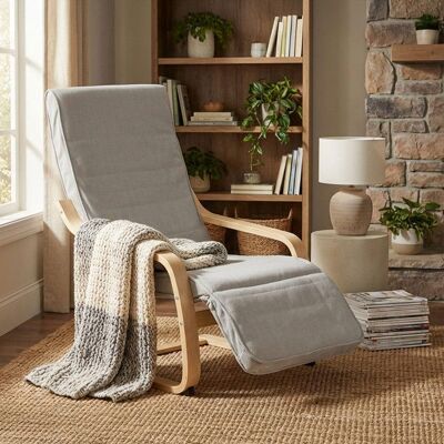 HOMESTYLE4U Fauteuil relax avec repose-pieds Côtelé Gris Fauteuil relaxant Naturelle Chaise longue en bois Fauteuil confort Beige - Publicité HOMESTYLE4U Fauteuil relax avec repose-pieds Côtelé Gris Fauteuil relaxant Naturelle Chaise longue en bois Fauteuil confort Beige - Publicité