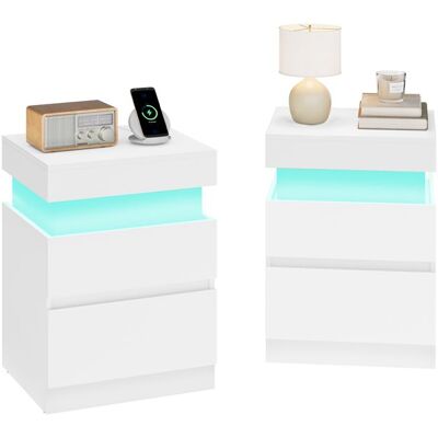 VASAGLE Table de Chevet Moderne avec LED Lot de 2 Table d’Appoint 2 Tiroirs Multiprise Intégrée 35 x 40 x 55 cm Blanc Blanc - Publicité VASAGLE Table de Chevet Moderne avec LED Lot de 2 Table d’Appoint 2 Tiroirs Multiprise Intégrée 35 x 40 x 55 cm Blanc Blanc - Publicité