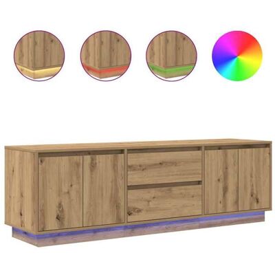 Meuble TV - HELLOSHOP26 - Chêne artisanal - 1605x41x50 cm - LED RVB réglables - 2 tiroirs/4 portes Beige - Publicité Meuble TV - HELLOSHOP26 - Chêne artisanal - 1605x41x50 cm - LED RVB réglables - 2 tiroirs/4 portes Beige - Publicité