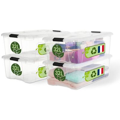 Iris Ohyama Boite de Rangement Maison Plastique 32L Lot de 4 Transparent BSB-32 - Publicité Iris Ohyama Boite de Rangement Maison Plastique 32L Lot de 4 Transparent BSB-32 - Publicité