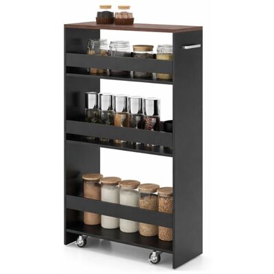 Desserte de Cuisine Etroit 25 cm COSTWAY Roues avec Freins Chariot de Rangement à 4 Niveaux avec Poignée Latérale Noir et Brun Noir - Publicité Desserte de Cuisine Etroit 25 cm COSTWAY Roues avec Freins Chariot de Rangement à 4 Niveaux avec Poignée Latérale Noir et Brun Noir - Publicité