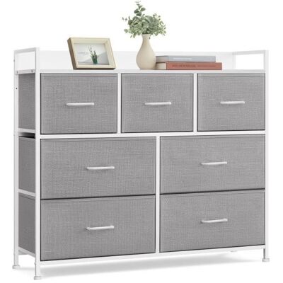 Commode de Chambre - SONGMICS - 7 Tiroirs en Tissu - Gris Tourterelle et Blanc Nuage Gris - Publicité Commode de Chambre - SONGMICS - 7 Tiroirs en Tissu - Gris Tourterelle et Blanc Nuage Gris - Publicité
