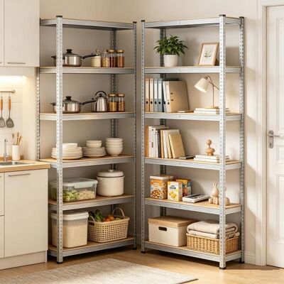 LVHCMFOHM Étagère de Rangement en Métal - Lot de 2 - Avec 5 Niveaux Réglables - 100x50x200 cm - Pour Garage/Cave/Maison - Argent Beige - Publicité LVHCMFOHM Étagère de Rangement en Métal - Lot de 2 - Avec 5 Niveaux Réglables - 100x50x200 cm - Pour Garage/Cave/Maison - Argent Beige - Publicité