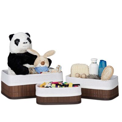 RELAXDAYS Boîte rangement en bambou lot 6 paniers ouverts rectangulaires revêtement tissu salle de bain marron Marron - Publicité RELAXDAYS Boîte rangement en bambou lot 6 paniers ouverts rectangulaires revêtement tissu salle de bain marron Marron - Publicité