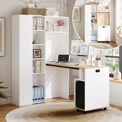 MERAX Bureau Pliable avec Bibliothèque et Prise USB Bureau d’Angle Blanc 2-en-1 avec Étagères Réglables Blanc - Publicité MERAX Bureau Pliable avec Bibliothèque et Prise USB Bureau d’Angle Blanc 2-en-1 avec Étagères Réglables Blanc - Publicité