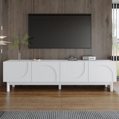 OEM Meuble TV moderne - Dimensions 169x35x455 cm - Blanc - MDF et panneau de particules - Pieds en bois massif Blanc - Publicité OEM Meuble TV moderne - Dimensions 169x35x455 cm - Blanc - MDF et panneau de particules - Pieds en bois massif Blanc - Publicité